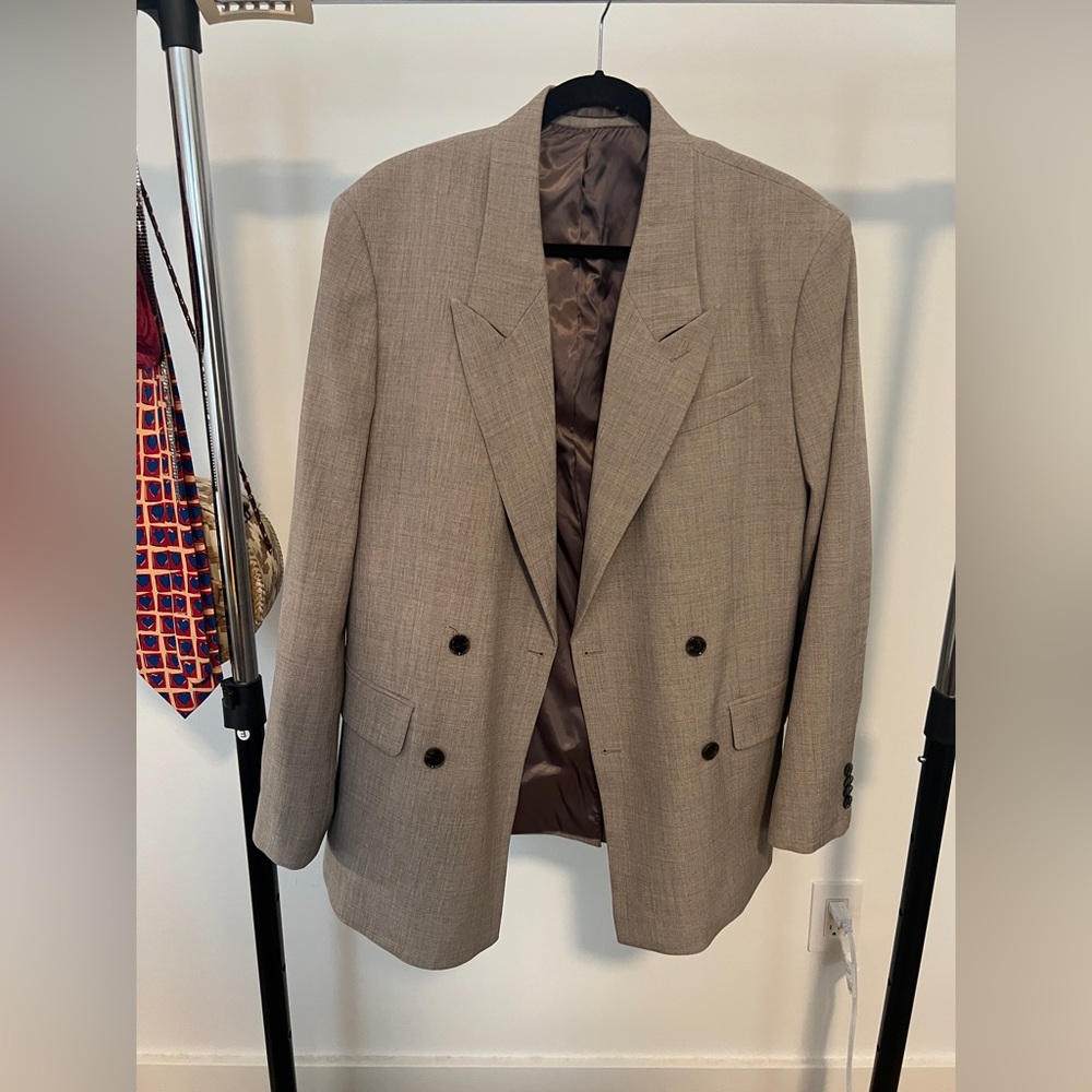 Classic Tan Double-Breasted Blazer